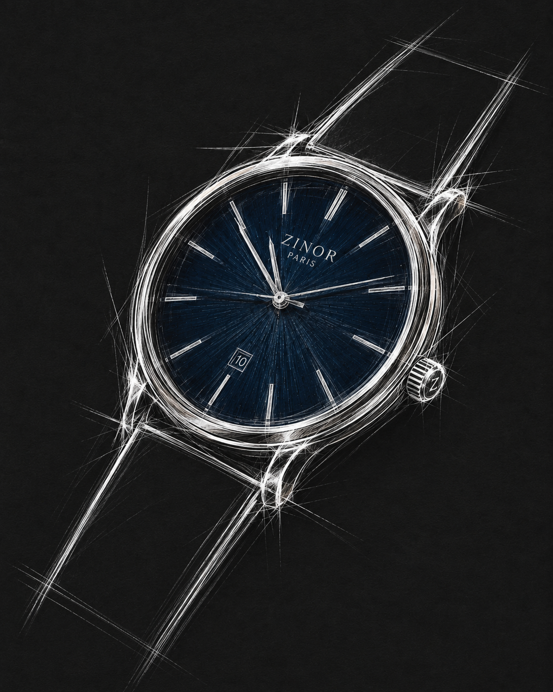 Croquis de conception de la montre ZINOR PARIS Élégance First Edition