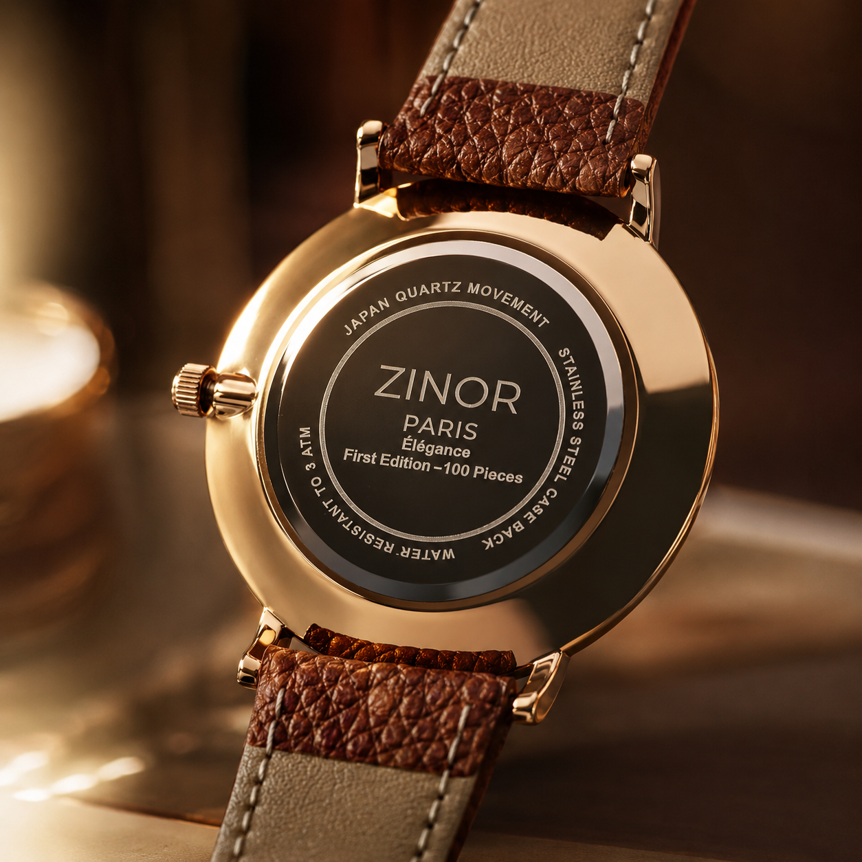 Fond de boîtier gravé de la montre ZINOR PARIS Élégance First Edition limitée à 100 pièces